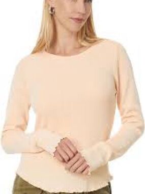 We The Free Peach Waffle-Knit Crewneck Top